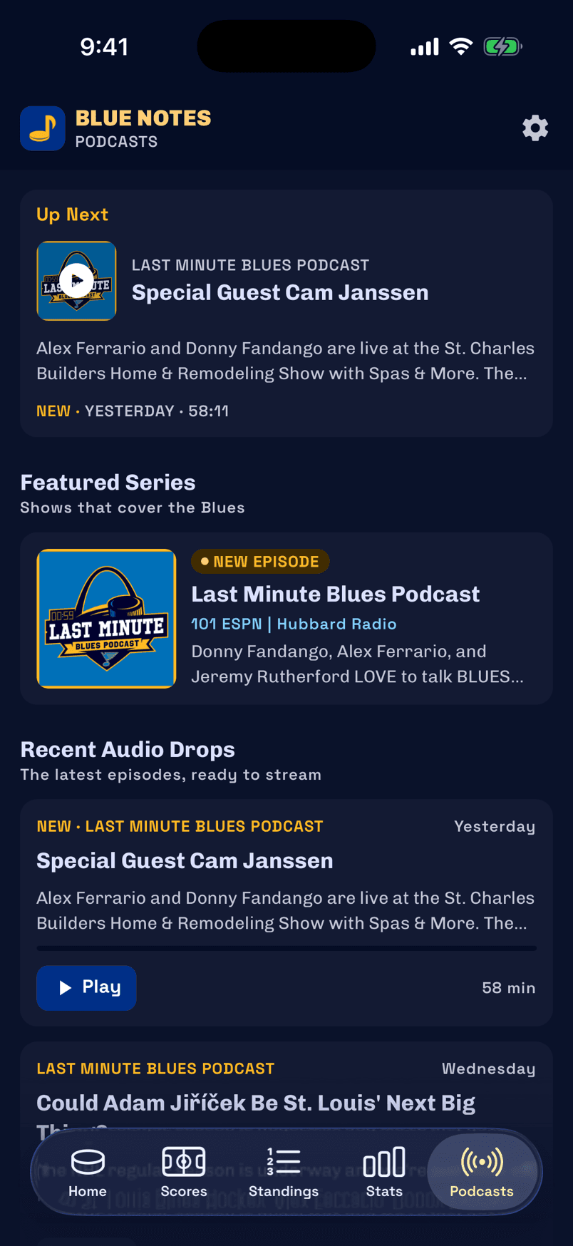Blue Notes Podcasts screen